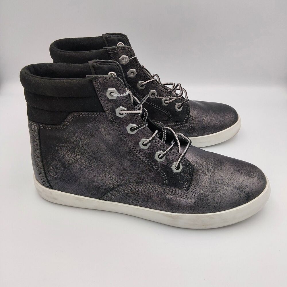 Timberland Dausette High Top Sneaker Boot Women 8.5 Black Silver Metallic